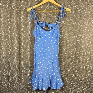 Wild‎ Fable Blue Floral White Flower Mini Dress Tie Shoulder Size Medium